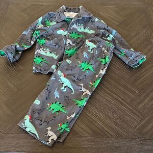 Carter’s Toddler Dinosaur Pajama Set 2T | Green Fleece Button Down Sleepwear